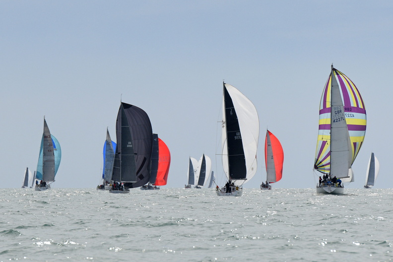 Fleet under spinnaker at the start of the Channel Race