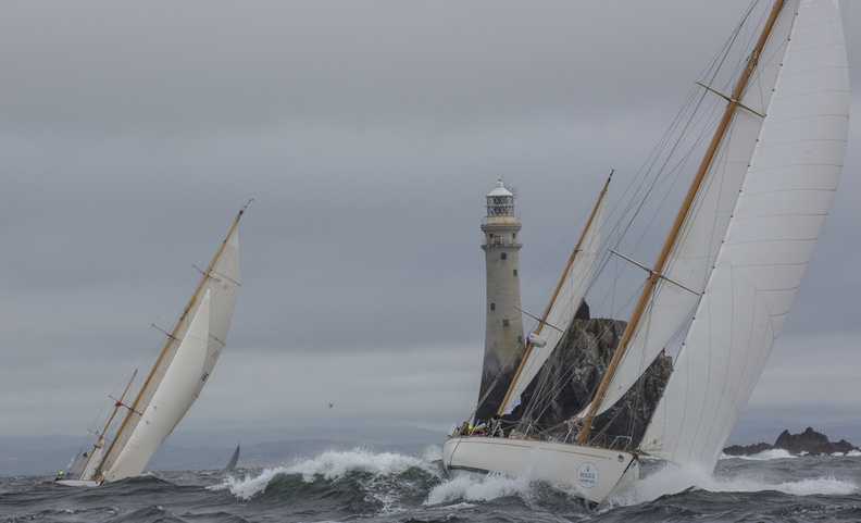 Stormy Weather of Cowes and Dorade pass the Fastnet Rock