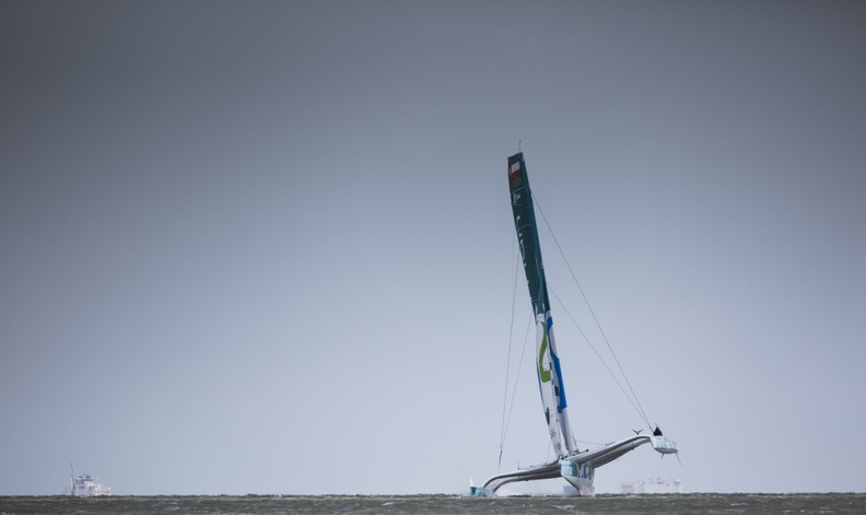 Musandam-Oman Sail comes in to the finish on a murky Thursday on the Solent.