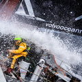 Waves pounding Team Alvimedica, the VO 65 skippered by Charlie Enright