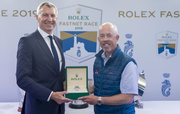 2019 Rolex Fastnet Race Overall winner - VO70 Wizard, owned by David (in photo) and Peter Askew