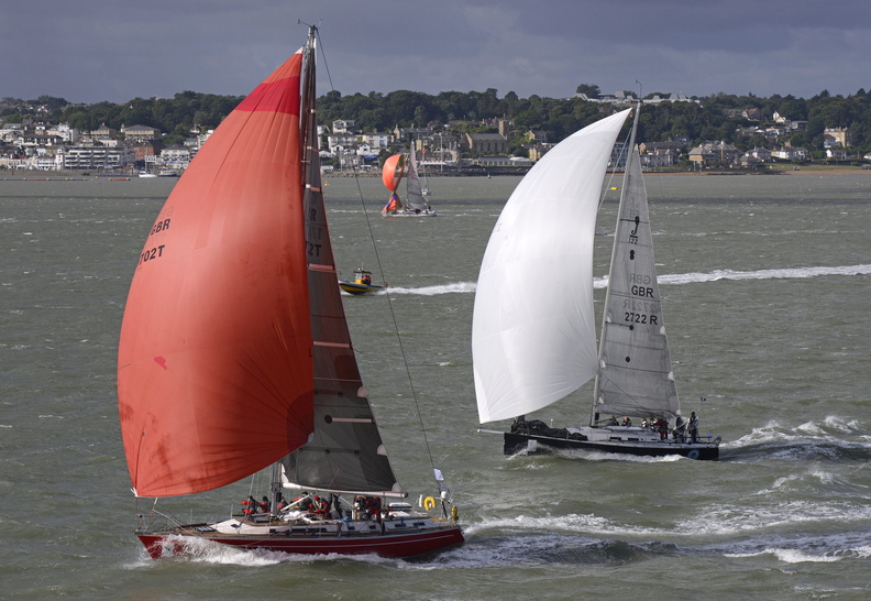 Sailing Logic and Ross Applebey's Oyster 48, Scarlet Logic, and Chris Radford's J/122, Relentless on Jellyfish.