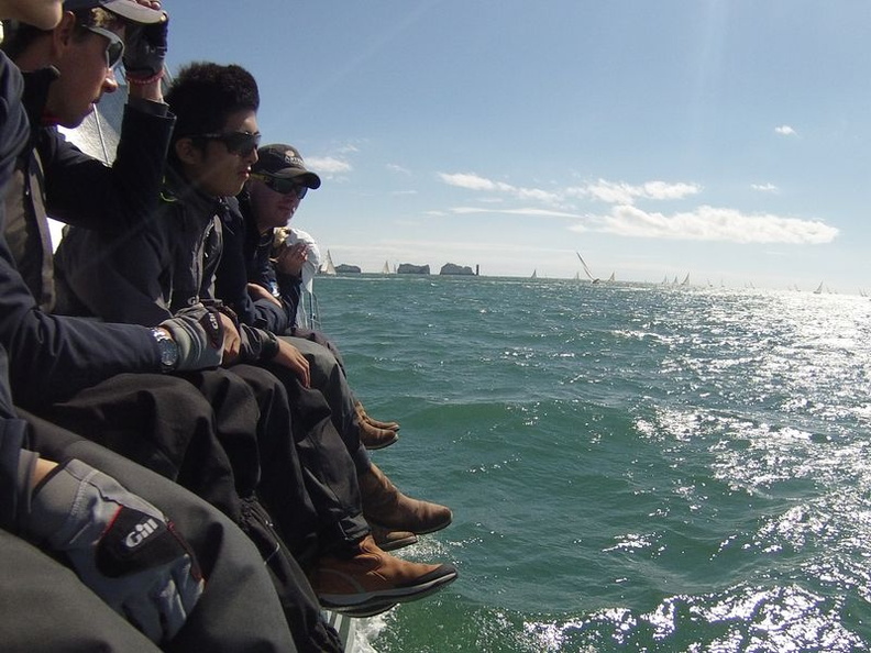 The crew of First 40 La Reponse about to leave The Needles. Photo-RORC. Photo:Full Copyright