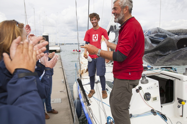 Werner Landwehr and Heiner Eilers are welcomed by the RORC Race Team