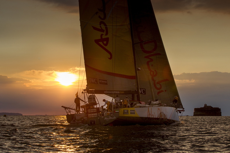 Approaching the entrance to the Solent, Azzam is backlit by a stunning sunset