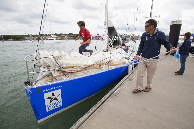 Werner Landwehr and Heiner Eilers are welcomed by the RORC Race Team