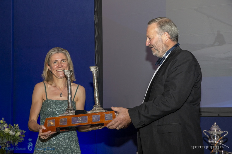 Laura Dillon accepts the Meritorious Award for outstanding keelboat performance by a RORC member on behalf of Grant Gordon