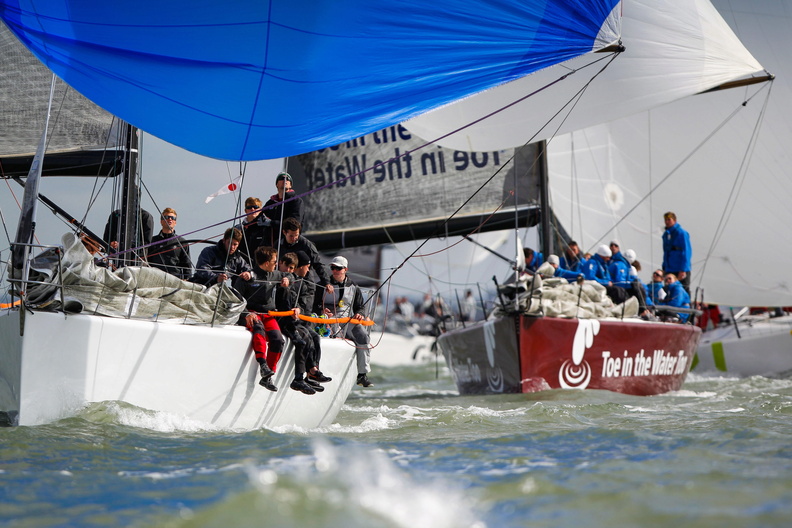 Kolga, the Farr 45 crewed by British Keelboat Academy sailors, pursued by Toe in the Water