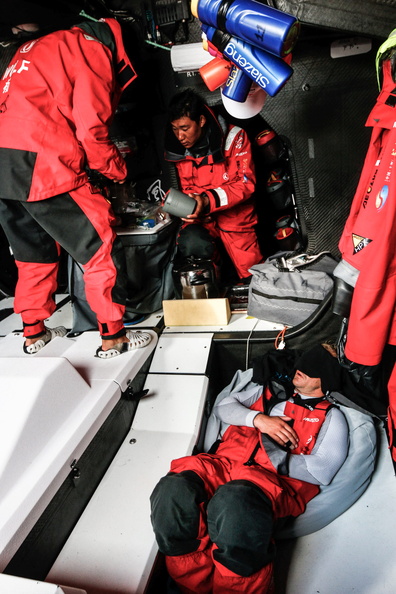 Life onboard during the race is tough; grabbing sleep where and when you can, and cooking simply and quickly.