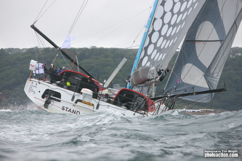 A competing boat at the start of the 2015 Rolex Fastnet Race