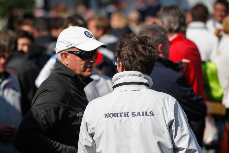 Antix owner Anthony O'Leary talking to a representative of North Sails