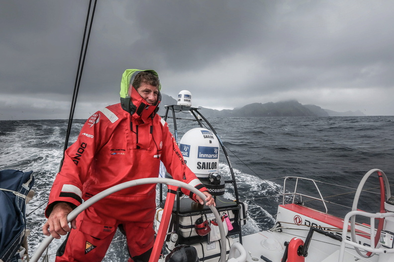 Charles Caudrelier at the wheel as Dongfeng speed round Muckle Flugga and Out Stack