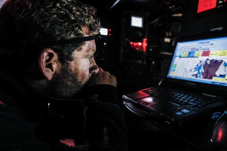 Charles Caudrelier monitoring the weather reports and planning the next move for Dongfeng as they fight for third place in Class