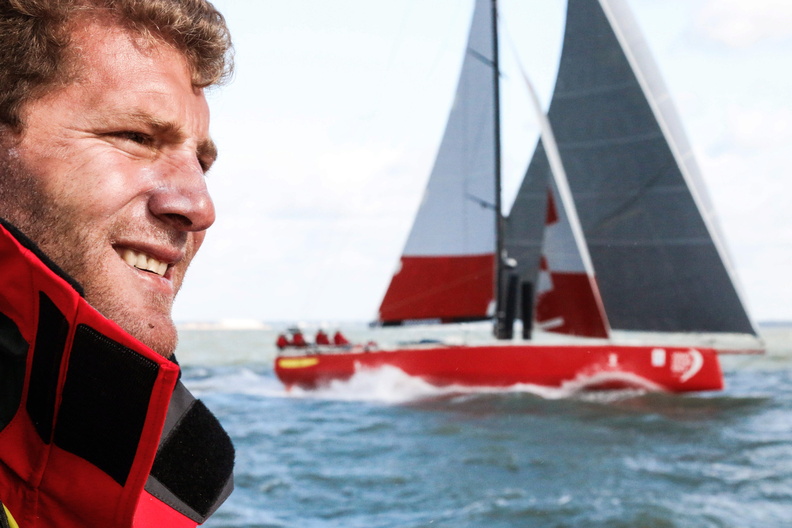 Charles Caudrelier, skipper of Team Dongfeng at the start of the race