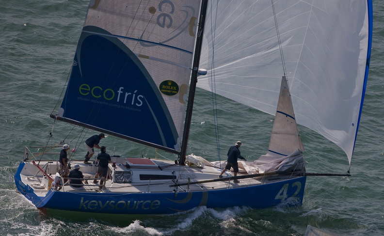 KERLARIA, Sail Number: GBR42, Owner: Mike West, Design: Class 40 sailing off the Solent after the race start.
