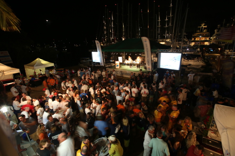 The competitors fill the lawn of the Antigua Yacht Club