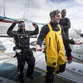 Sidney and the team enjoy the moment as they arrive in Cowes
