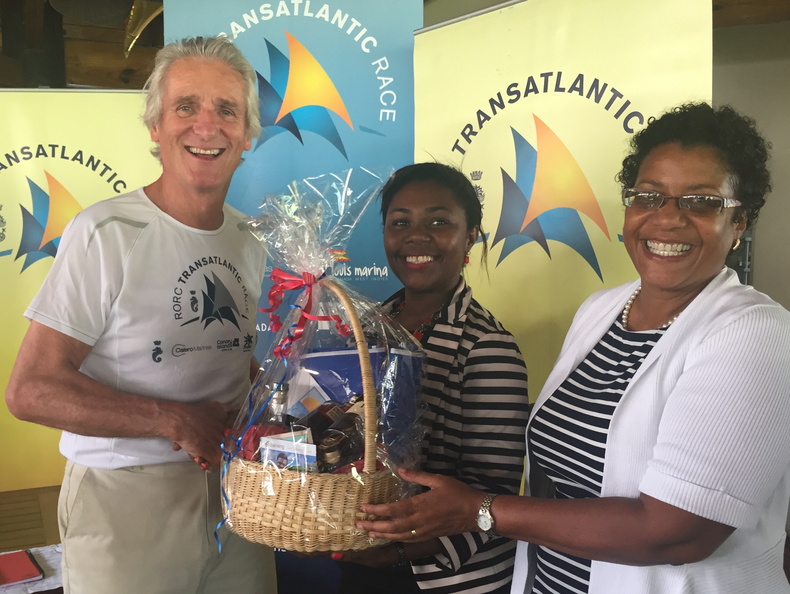 Mike Slade's Leopard3 receives a basket of Grenadian goodies