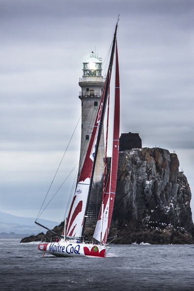 Maitre CoQ sailing past the Fastnet Rock. Photo:ROLEX/Daniel Forster. Photo:Full Copyright.