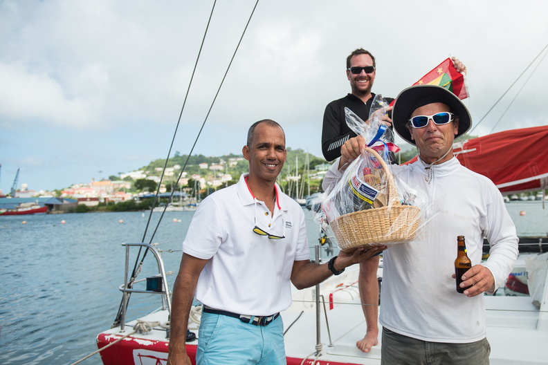 Marc Lepesqueux, skipper of Sensation Class 40, accepts his gift basket