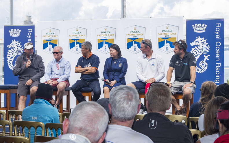 David Witt, skipper of the Sun Hung Kai Scallywag VO65 entry joins the panel to the far left