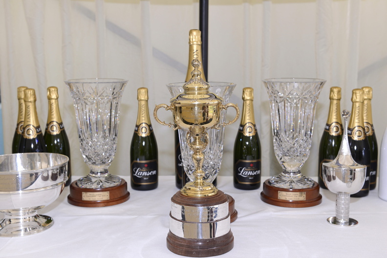 The array of trophies, Lanson Champagne and glassware  at the Prizegiving of the Brewin Dolphin Commodores' Cup