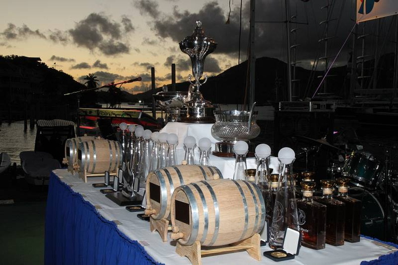 Trophies lined up as dusk approaches at the AYC