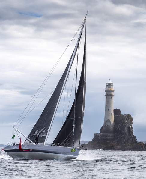 Malizia - Yacht Club de Monaco, the IMOCA 60 raced by Boris Herrmann and Pierre Casiraghi, rounds the Rock