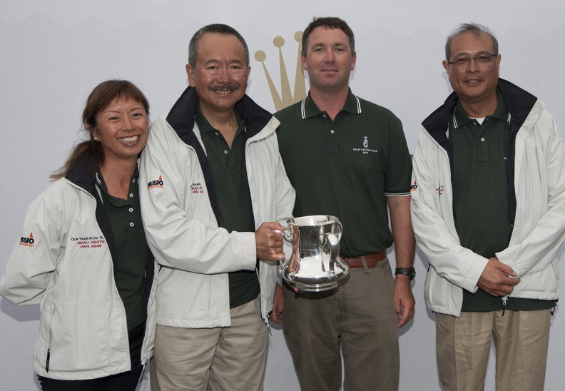 Rolex Fastnet Race Prizegiving at The Royal Citadel Barracks in Plymouth. BEAU GESTE Owner: Karl C L Kwok with crew members