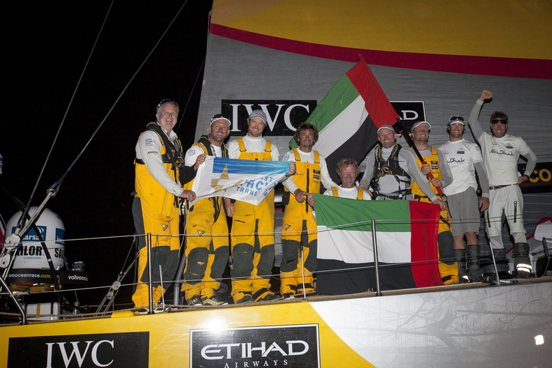 Celebrations commce for the team who won their VO65 Class and set a new monohull record for the course.