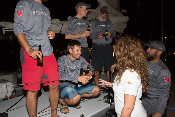 Welcoming Challenger to C&amp;N Port Louis Marina with cold beers