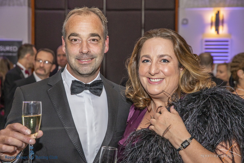 Liz Lotz and Philippe Falle catch up at the Prize-giving