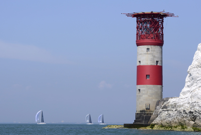 The iconic Needles Lighthouse, a distinctive part of the course
