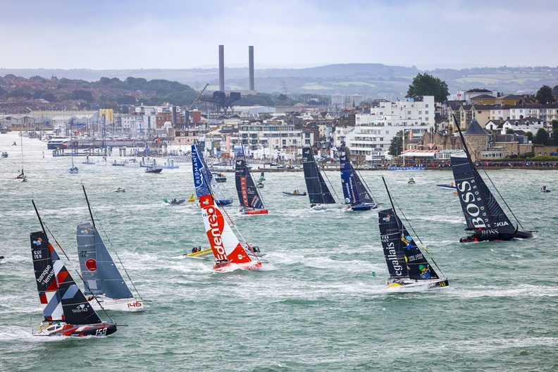 The IMOCA start from the Cowes RYS line