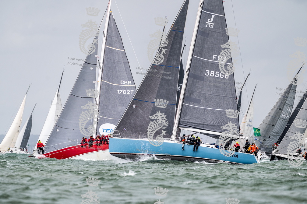 Ross Applebey's Oyster 48 Scarlet Oyster leads Pintia, Gilles Fournier and Corinne Migraine's J/133 (low res)