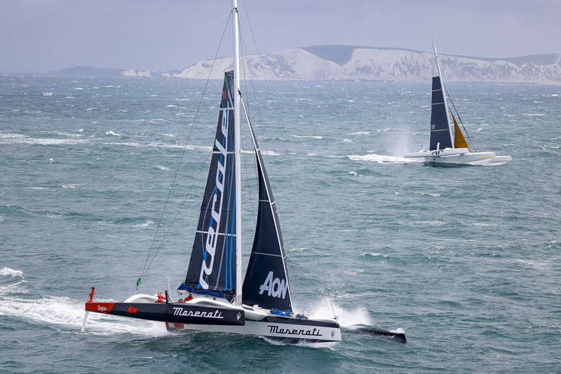MOD70s Argo and Maserati leave the Needles behind them