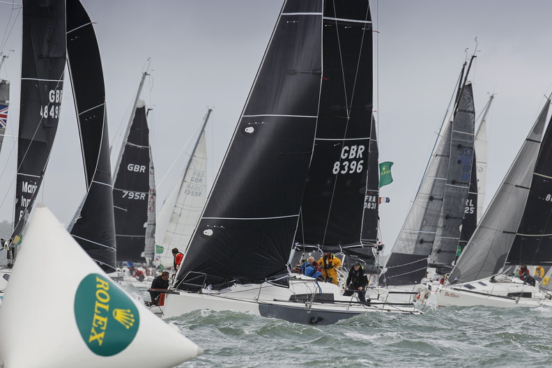 Yachts jostle for position in IRC Four, with Peter Hopps' Sam in foreground