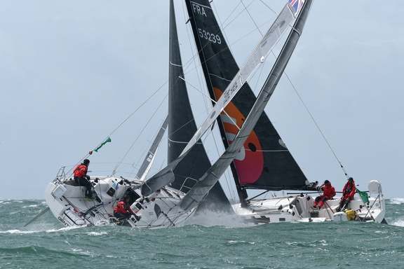 Crossing tacks, two doublehanded entries, Gentoo and Axe Sail
