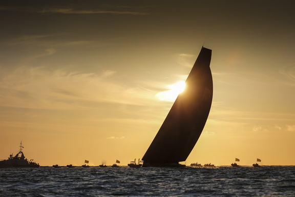 Silhouetted in the last of the day's sun, Skorpios - 2021 Monohull Line Honours Winner