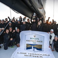 The crew of Skorpios celebrate their Monohull Line Honours victory