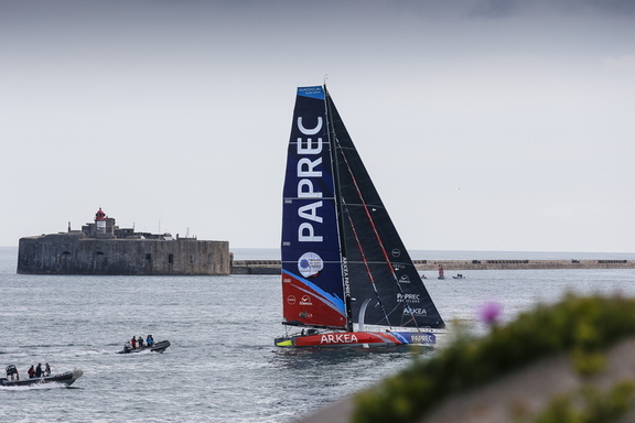 Arkea Paprec, skippered by Sebastien Simon and Yann Elies, finishes the race