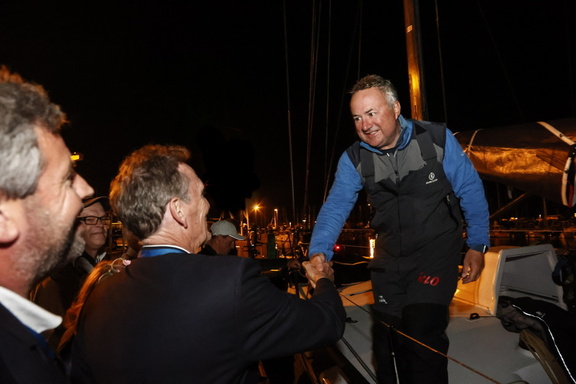 RORC Commodore James Neville is greeted by the welcoming party
