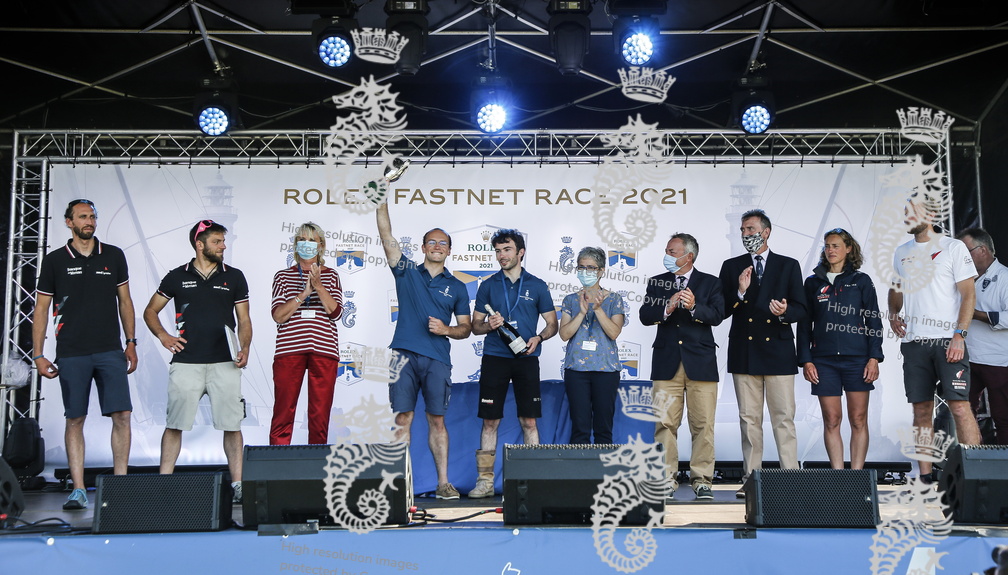 The full podium l-r: second-placed Banque du Leman, first-placed Palanad 3 and third-placed Lamotte - Module Création