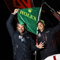 Celebrating their victory, Alexis Loison and co-skipper Guillaume Pirouelle  