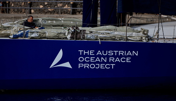 Gleaming hull of Austrian Ocean Race Project's VO65 Sisi