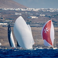 The fleet makes its way from the startline off Lanzarote