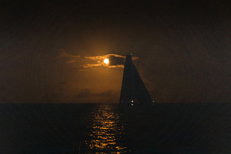 Arriving at dawn, Comanche, the 100ft Maxi sailed by Mitch Booth, arrives in Grenada