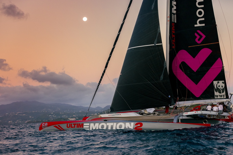 Ultim'Emotion 2 races across the finish line in Grenada
