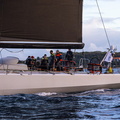 Crew are gathered on board Volvo 70 L4 Trifork, skippered by Jeroen Larsen