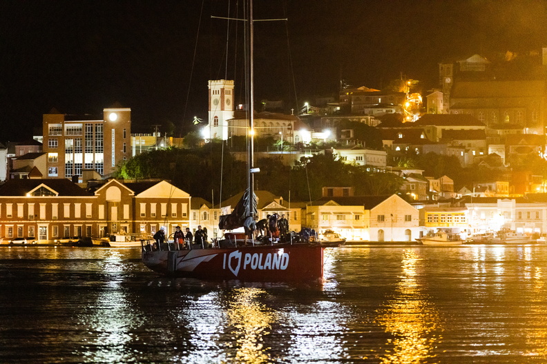 VO70 I Love Poland arrives after dark in Grenada